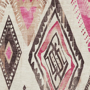 HomeRoots 5' X 8' Stylish Pink and Ivory Geometric Washable Area Rug with UV Protection for Modern Living Spaces 706129