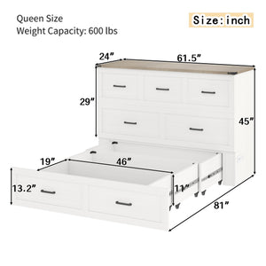 English Elm Murphy Full-Size Cabinet Bed with Built-In Charging Station, Storage Drawer & 700lb Capacity Comfort White 57.25 L x 27 W x 6 H N733S293997W