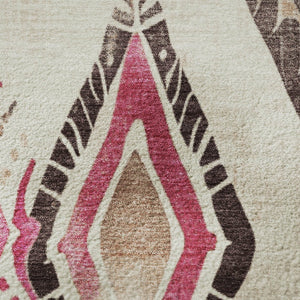 HomeRoots 8' Linen Pink and Ivory Geometric Washable Round Rug with UV Protection for Busy Homes and Kids 706130