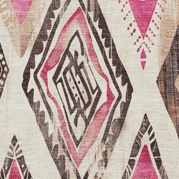HomeRoots 8' X 10' Modern Pink and Ivory Geometric Washable Area Rug with UV Protection for Stylish Homes 706131