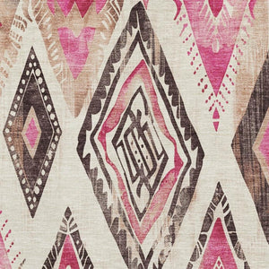 HomeRoots 8' X 10' Modern Pink and Ivory Geometric Washable Area Rug with UV Protection for Stylish Homes 706131