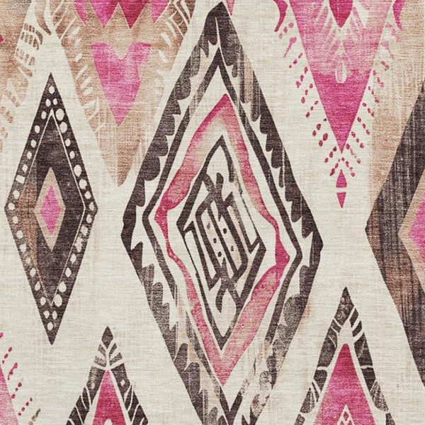 HomeRoots 8' X 10' Modern Pink and Ivory Geometric Washable Area Rug with UV Protection for Stylish Homes 706131