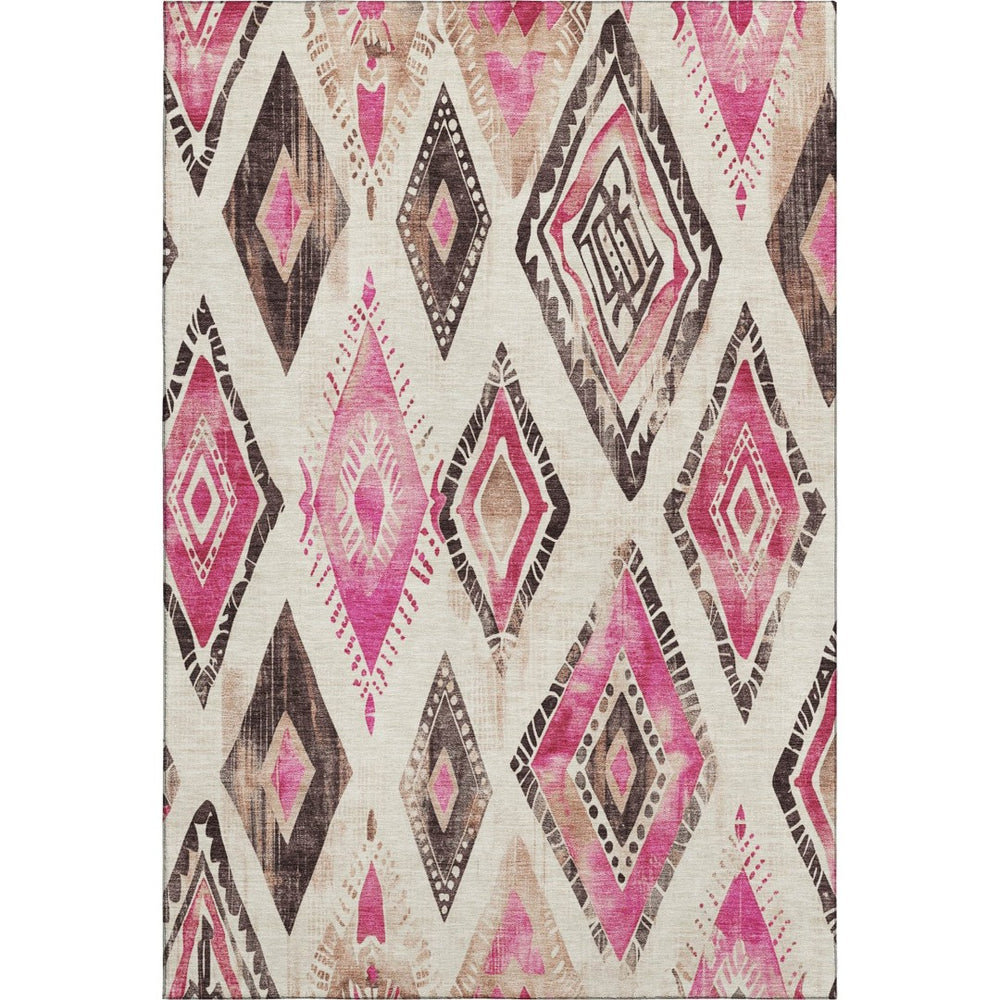 HomeRoots 9' X 12' Stylish Linen Pink & Ivory Geometric Area Rug - Washable, UV Protected, Durable & Non-Slip! 706132