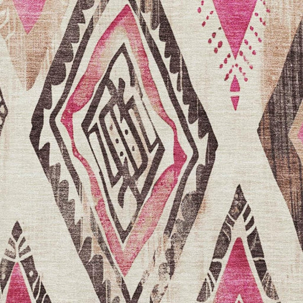 HomeRoots 9' X 12' Stylish Linen Pink & Ivory Geometric Area Rug - Washable, UV Protected, Durable & Non-Slip! 706132