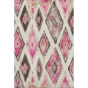 HomeRoots 10' X 14' Modern Linen Pink & Ivory Geometric Washable Area Rug with UV Protection for Homes 706133