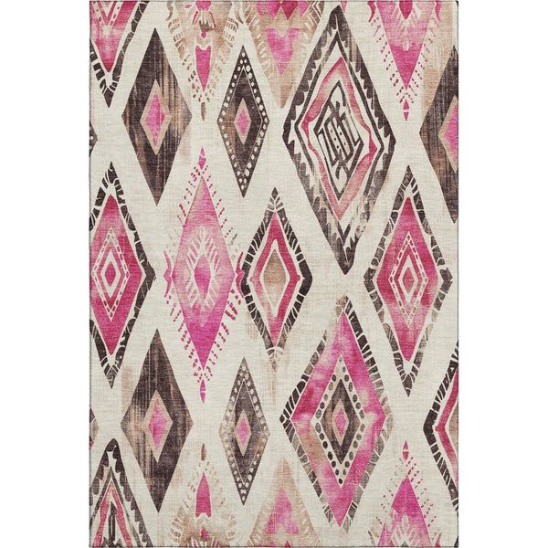 HomeRoots 10' X 14' Modern Linen Pink & Ivory Geometric Washable Area Rug with UV Protection for Homes 706133