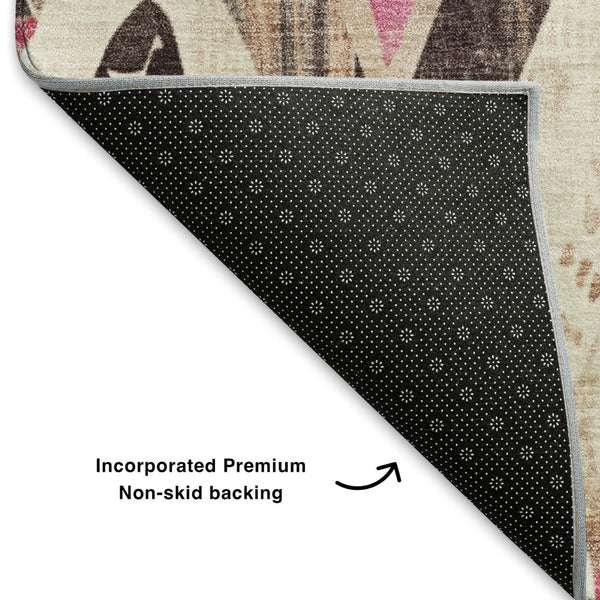 HomeRoots 10' X 14' Modern Linen Pink & Ivory Geometric Washable Area Rug with UV Protection for Homes 706133