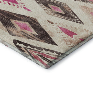 HomeRoots 10' X 14' Modern Linen Pink & Ivory Geometric Washable Area Rug with UV Protection for Homes 706133