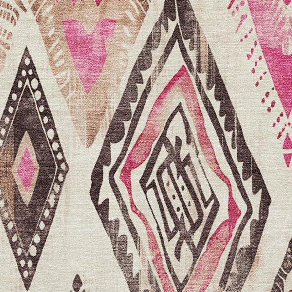 HomeRoots 10' X 14' Modern Linen Pink & Ivory Geometric Washable Area Rug with UV Protection for Homes 706133