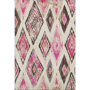 HomeRoots 10' X 14' Modern Linen Pink & Ivory Geometric Washable Area Rug with UV Protection for Homes 706133