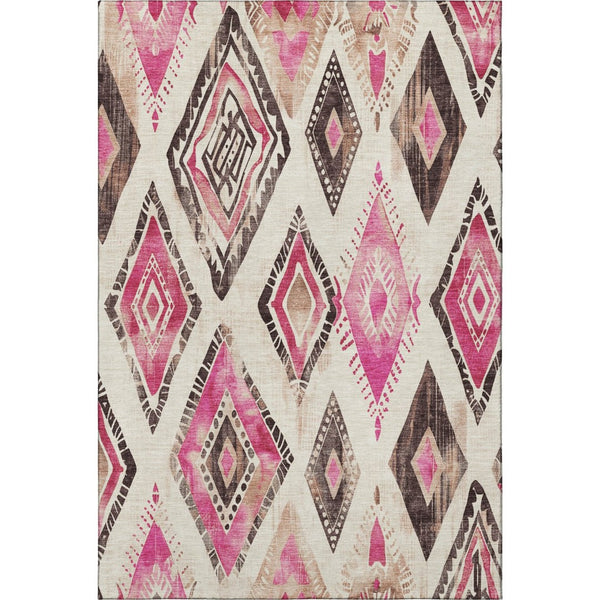HomeRoots 10' X 14' Modern Linen Pink & Ivory Geometric Washable Area Rug with UV Protection for Homes 706133