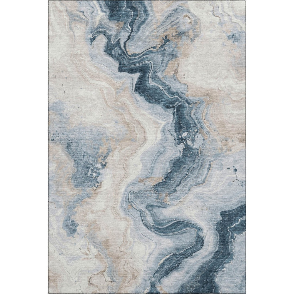 HomeRoots 5' X 8' Abstract Area Rug in Beige, Blue, and Ivory – Washable, UV-Protected, Stain-Resistant Design 706135