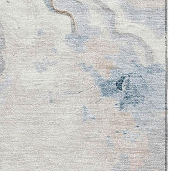 HomeRoots 5' X 8' Abstract Area Rug in Beige, Blue, and Ivory – Washable, UV-Protected, Stain-Resistant Design 706135