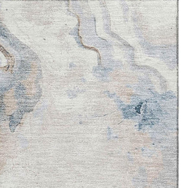 HomeRoots 8' X 10' Stylish Beige Blue Ivory Abstract Washable Area Rug with UV Protection for High-Traffic Use 706137