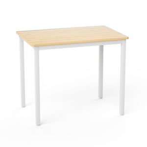 English Elm Dining Table Set 3 Piece Industrial Steel Frame with Melamine Top for Kitchen Nook White+Natural W1162P424923