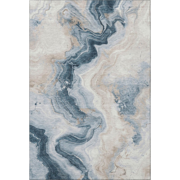 HomeRoots 10' Beige, Blue & Ivory Abstract Washable Area Rug – Stylish, Durable, UV Protected for Modern Homes 706139
