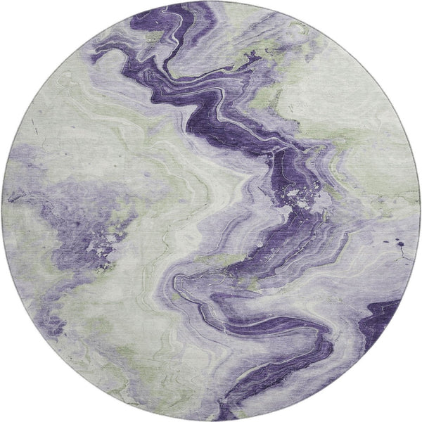 HomeRoots 8' Lavender Green & Ivory Abstract Round Rug - Durable, Stain-Resistant, UV Protected Design! 706142