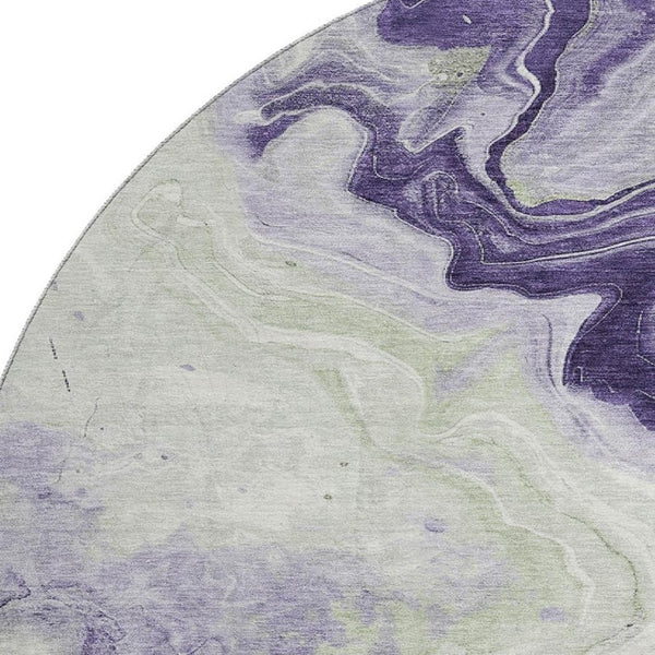 HomeRoots 8' Lavender Green & Ivory Abstract Round Rug - Durable, Stain-Resistant, UV Protected Design! 706142
