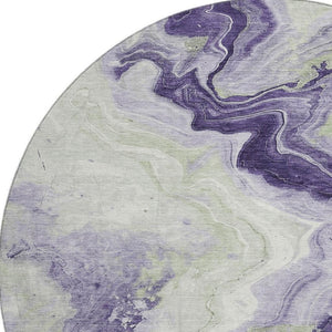 HomeRoots 8' Lavender Green & Ivory Abstract Round Rug - Durable, Stain-Resistant, UV Protected Design! 706142