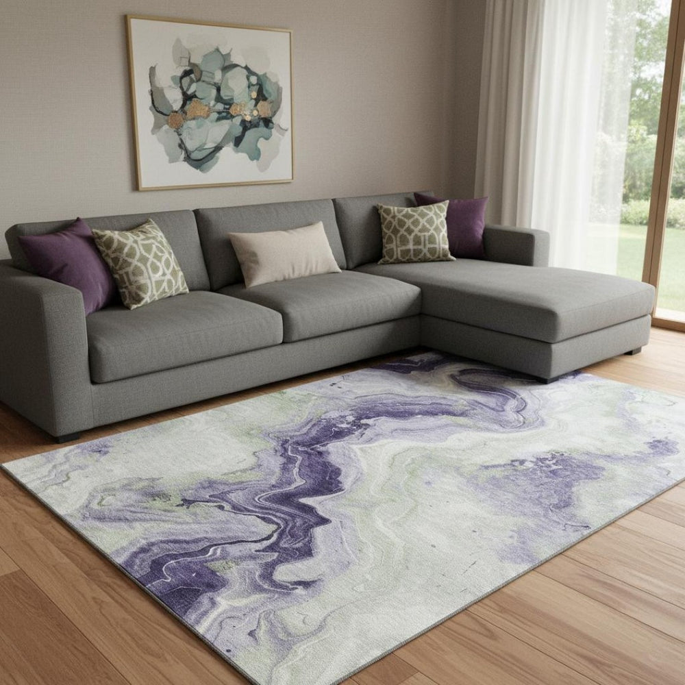 HomeRoots 8' X 10' Stylish Lavender Green and Ivory Abstract Washable Area Rug with UV Protection & Durability 706143