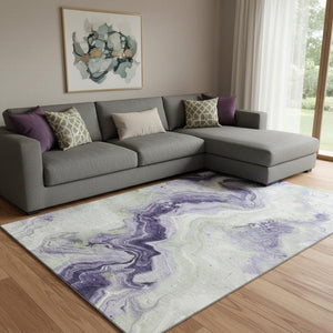 HomeRoots 8' X 10' Stylish Lavender Green and Ivory Abstract Washable Area Rug with UV Protection & Durability 706143