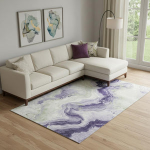 HomeRoots 9' X 12' Stylish Lavender Green and Ivory Abstract Area Rug - Washable, UV Protected, Non-Slip Design 706144