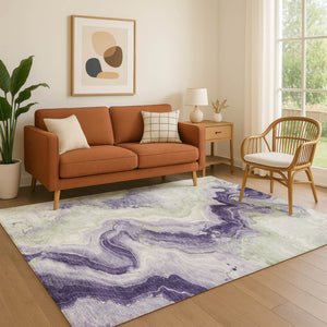 HomeRoots 9' X 12' Stylish Lavender Green and Ivory Abstract Area Rug - Washable, UV Protected, Non-Slip Design 706144