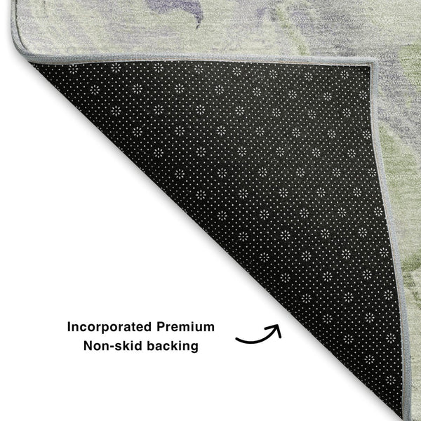 HomeRoots 9' X 12' Stylish Lavender Green and Ivory Abstract Area Rug - Washable, UV Protected, Non-Slip Design 706144