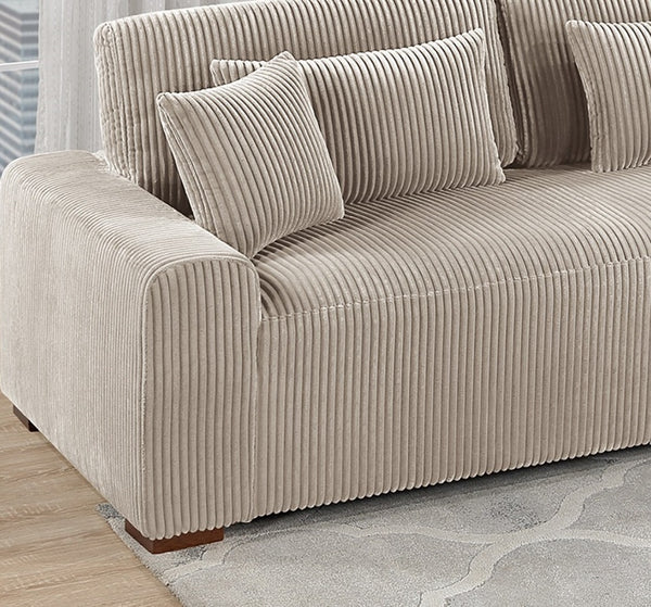 English Elm Modern Plush Corduroy 2pc Sectional Sofa with Chaise, Sleek Low-Profile Legs and 5 Accent Pillows Camel 68 L x 41 W x 21 H B011S01281