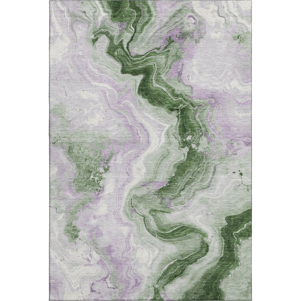 HomeRoots 5' X 8' Olive Green, Lavender & Ivory Abstract Area Rug - Washable, UV-Protected & Stain-Resistant! 706147