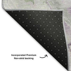 HomeRoots 5' X 8' Olive Green, Lavender & Ivory Abstract Area Rug - Washable, UV-Protected & Stain-Resistant! 706147