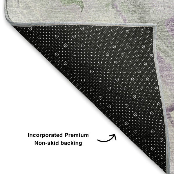 HomeRoots 5' X 8' Olive Green, Lavender & Ivory Abstract Area Rug - Washable, UV-Protected & Stain-Resistant! 706147