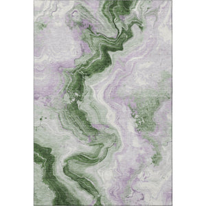 HomeRoots 5' X 8' Olive Green, Lavender & Ivory Abstract Area Rug - Washable, UV-Protected & Stain-Resistant! 706147