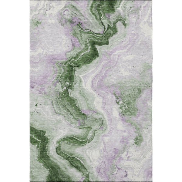 HomeRoots 5' X 8' Olive Green, Lavender & Ivory Abstract Area Rug - Washable, UV-Protected & Stain-Resistant! 706147