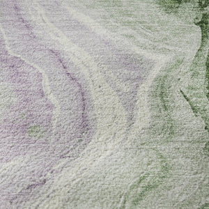 HomeRoots 8' Abstract Washable Round Rug in Olive Green, Lavender, and Ivory with UV Protection & Non-Slip Backing 706148