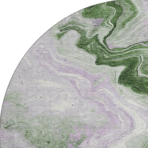HomeRoots 8' Abstract Washable Round Rug in Olive Green, Lavender, and Ivory with UV Protection & Non-Slip Backing 706148