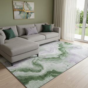 HomeRoots 8' X 10' Abstract Washable Area Rug in Olive Green, Lavender & Ivory – Durable UV-Protected Design 706149