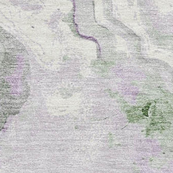 HomeRoots 9' X 12' Abstract Olive Green, Lavender & Ivory Washable Area Rug with UV Protection & Durability 706150