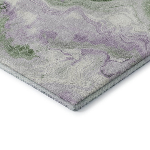 HomeRoots 10' X 14' Olive Green, Lavender & Ivory Abstract Washable Area Rug with UV Protection & Non-Slip Backing 706151