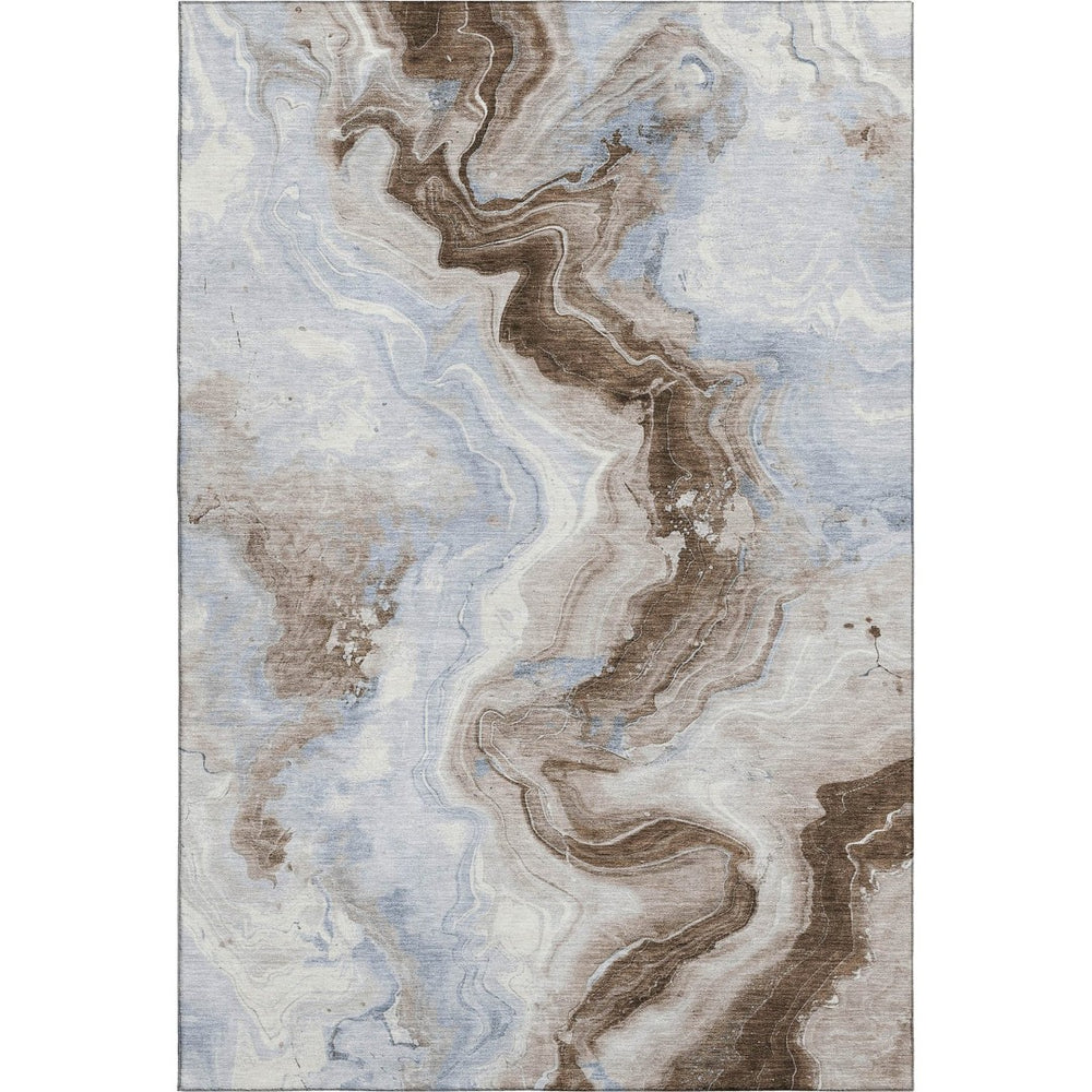 HomeRoots 5' X 8' Abstract Taupe Blue and Ivory Washable Area Rug – Soft, Durable, UV-Protected for Homes 706153