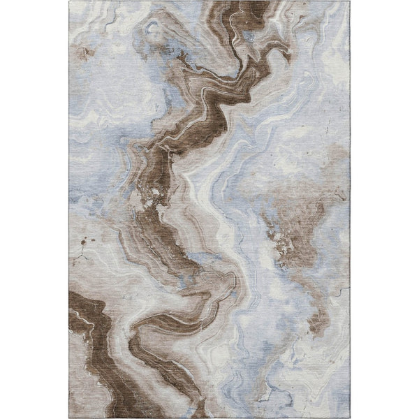 HomeRoots 5' X 8' Abstract Taupe Blue and Ivory Washable Area Rug – Soft, Durable, UV-Protected for Homes 706153