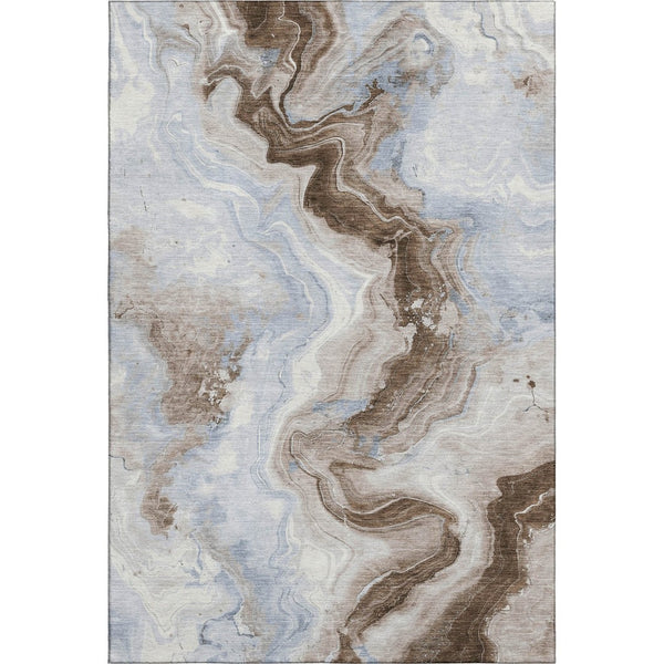 HomeRoots 8' X 10' Abstract Washable Area Rug in Taupe, Blue & Ivory – UV Protected, Durable & Easy Care! 706155