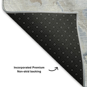 HomeRoots 8' X 10' Abstract Washable Area Rug in Taupe, Blue & Ivory – UV Protected, Durable & Easy Care! 706155