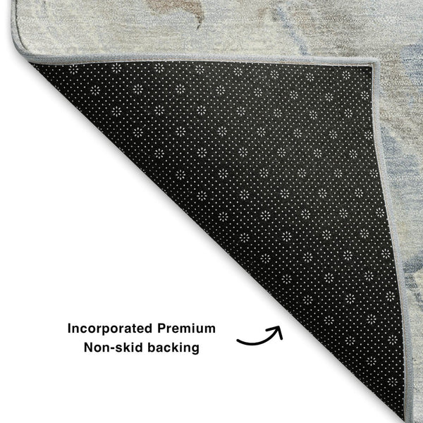 HomeRoots 8' X 10' Abstract Washable Area Rug in Taupe, Blue & Ivory – UV Protected, Durable & Easy Care! 706155
