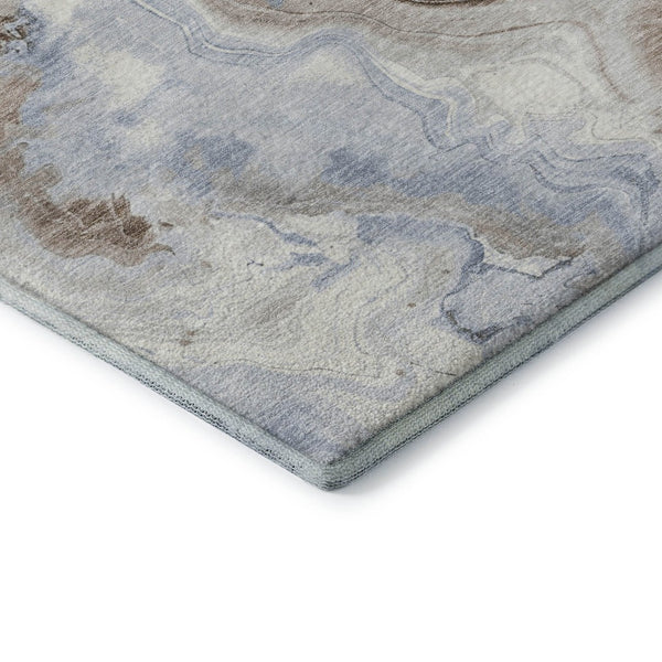 HomeRoots 8' X 10' Abstract Washable Area Rug in Taupe, Blue & Ivory – UV Protected, Durable & Easy Care! 706155