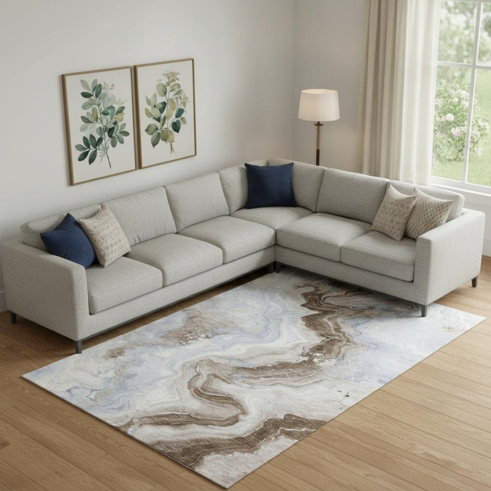 HomeRoots 10' Modern Taupe Blue Ivory Washable Area Rug - Stylish UV Protected, Stain Resistant & Non-Slip Design 706157