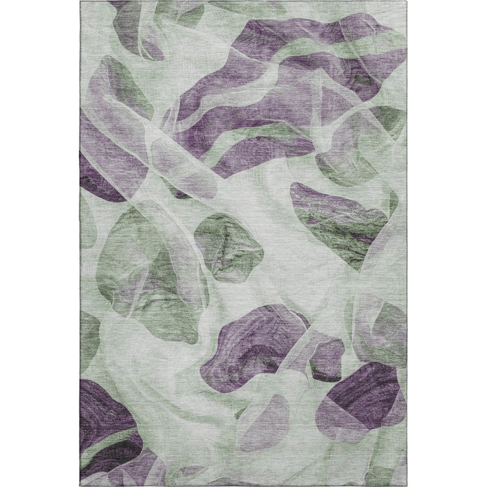 HomeRoots 5' X 8' Washable Abstract Area Rug in Artichoke Green & Lavender - UV Protected, Stain Resistant! 706159