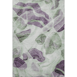 HomeRoots 5' X 8' Washable Abstract Area Rug in Artichoke Green & Lavender - UV Protected, Stain Resistant! 706159