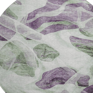 HomeRoots 8' Stylish Abstract Round Rug in Artichoke Green, Lavender & Ivory - Washable, UV-Protected & Durable 706160