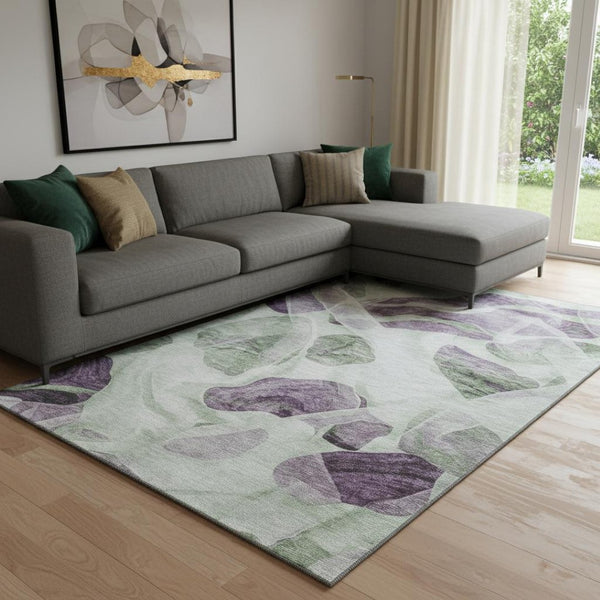 HomeRoots 8' X 10' Abstract Artichoke Green and Lavender Washable Area Rug with UV Protection for Busy Homes 706161